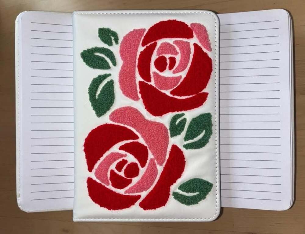 Grannycore Vintage Mid Century Red Rose Embroidered Journal